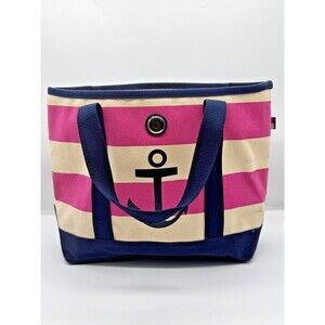 Tommy Hilfiger Canvas Tote Bag Anchor Striped Pink Navy White Nautical
